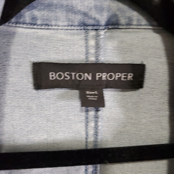 Boston Proper Light Blue Denim Blazer with Gold Buttons - Picture 6 of 6